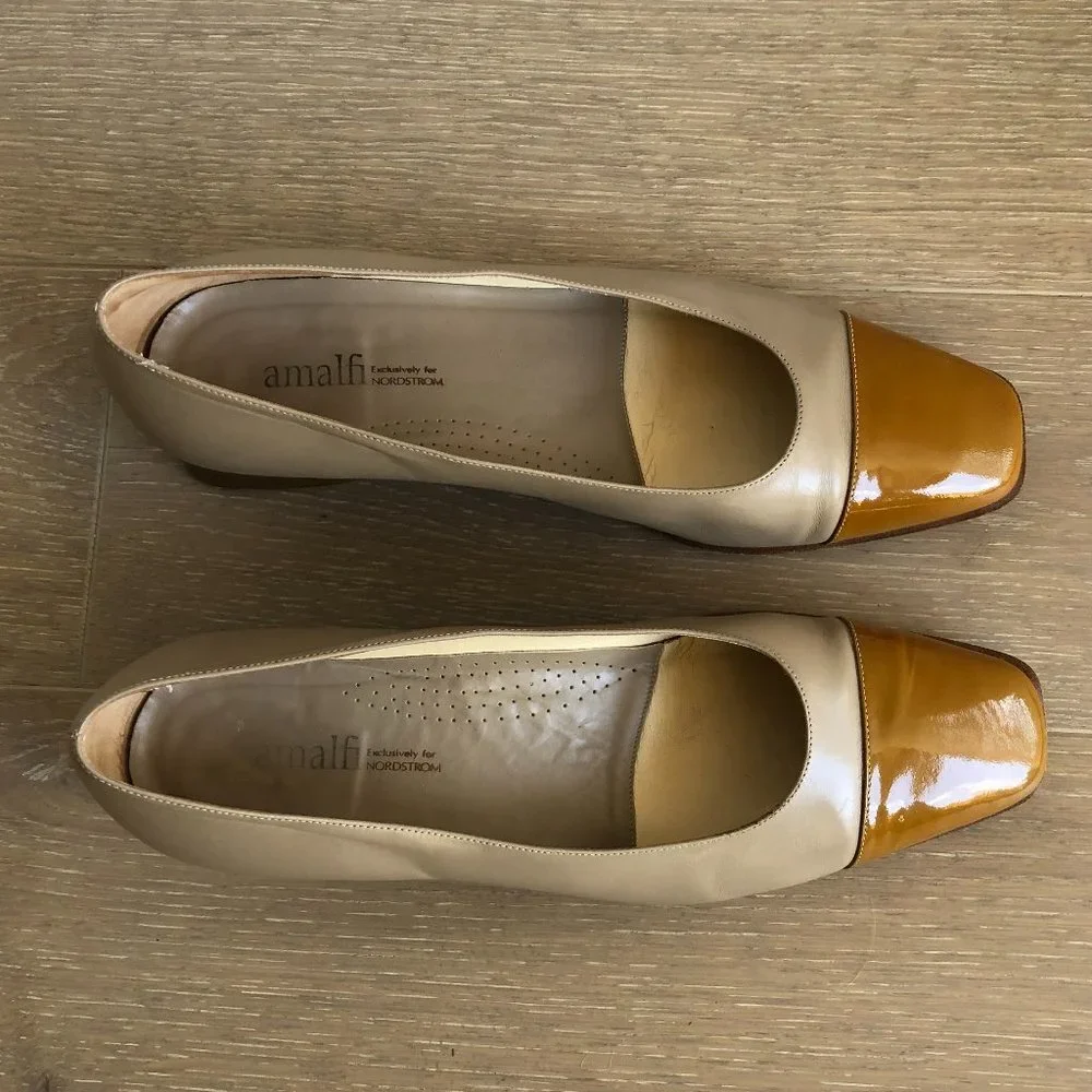 Amalfi Vero Cuoio Classic Leather Duotone Slip On Shoes Tan&Light Brown Sz 9.5B - Picture 2 of 9